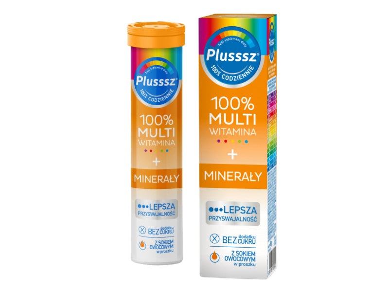 Plusssz 100% Multiwitamina + Minerały, tabletki musujące, 20 tabl.