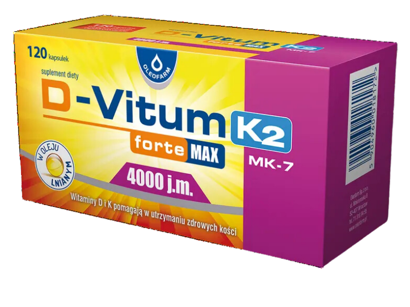 D-Vitum K2 MK-7 Forte Max, kapsułki, 100 µg + 100 µg, 120 kaps.