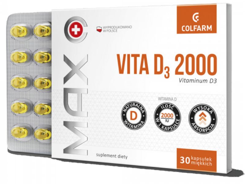 Colfarm Max Vita D3 2000, kapsułki, 2000 j.m., 30 kaps.