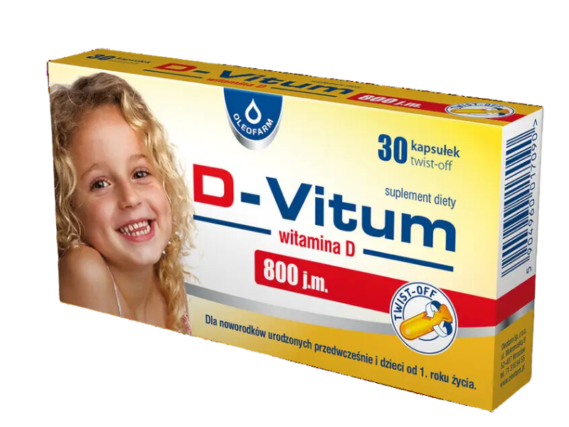 Oleofarm D-Vitum witamina D dla wcześniaków i dzieci, kapsułki twist-off, 20 µg, 90 kaps.