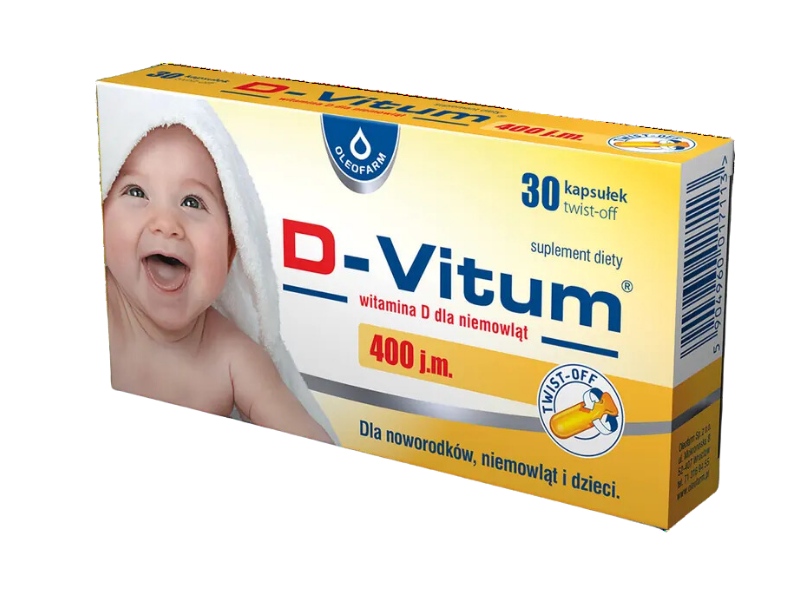 D-Vitum witamina D dla niemowląt, kapsułki twist-off, 400 j.m., 30 kaps.