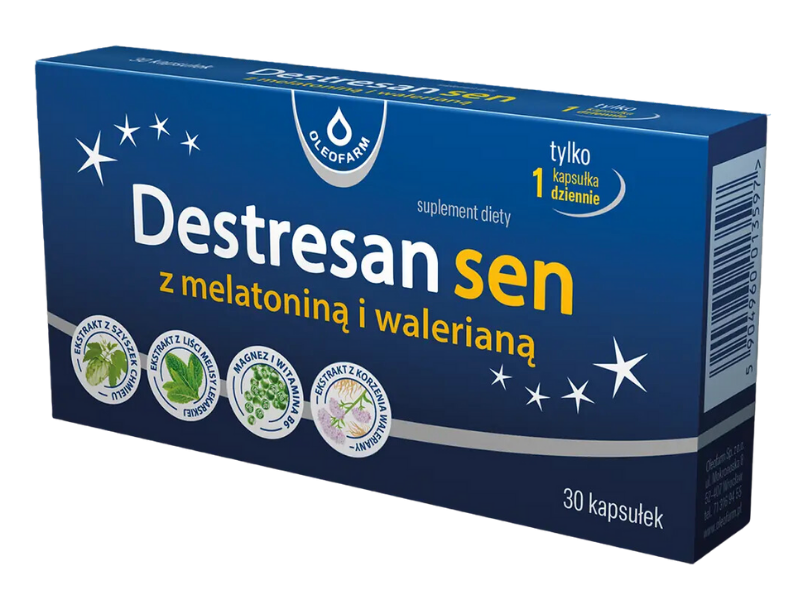 Oleofarm Destresan sen z melatoniną i walerianą, kapsułki, 30 kaps.