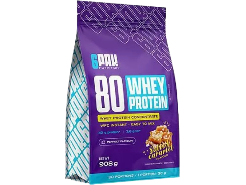 6Pak Nutrition 80 Whey Protein Słony karmel, proszek, 908 g