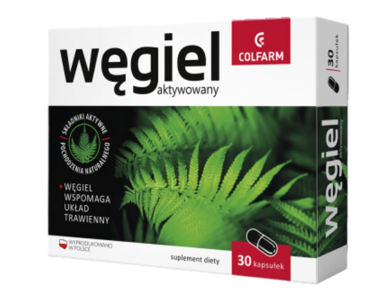 Węgiel aktywny, kapsułki, 150 mg, 30 kaps.