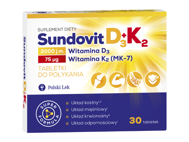 Sundovit D3 + K2, tabletki, 50 µg + 75 µg, 30 tabl.