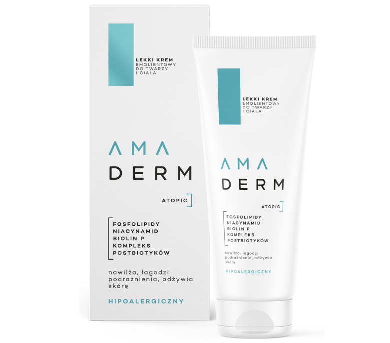 AMADERM ATOPIC lekki krem emolientowy do twarzy i ciała, 200 ml