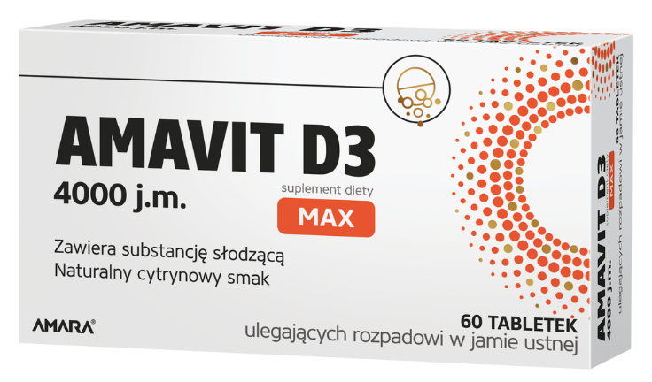 AMAVIT D3 MAX, tabletki ulegające rozpadowi w jamie ustnej, 4000 j.m., 60 tabl.