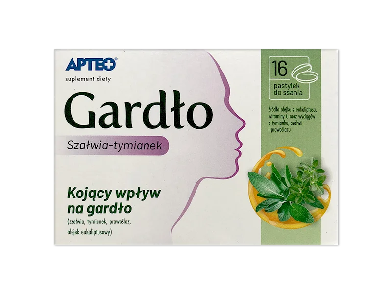 Apteo Gardło szałwia-tymianek, pastylki do ssania, 16 pastylki do ssania
