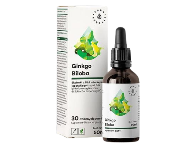 Aura Herbals Ginkgo biloba, ekstrakt miłorząb japoński, płyn, 50 ml