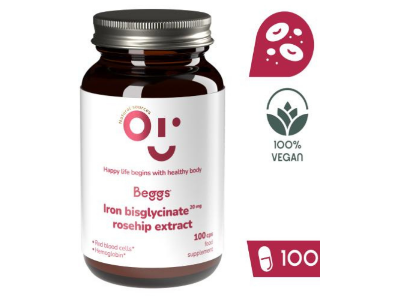BEGGS Diglicynian żelaza z ekstraktem z dzikiej róży, kapsułki, 100 kaps.