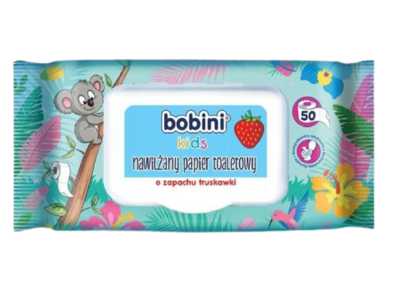 BOBINI KIDS Nawilżany papier toaletowy o zapachu truskawki, chusteczki, 50 szt.
