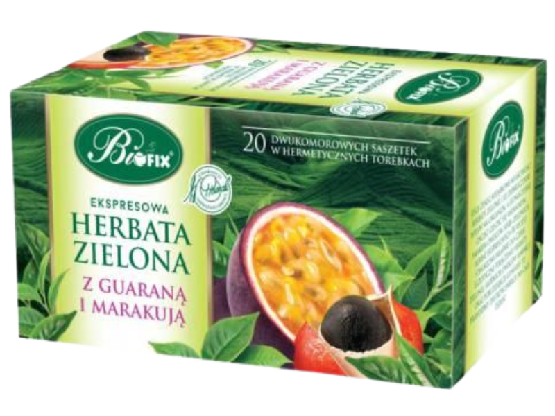 BiFix Ekspresowa herbata zielona z guaraną i marakują, zioła do zaparzania, 20x2g g