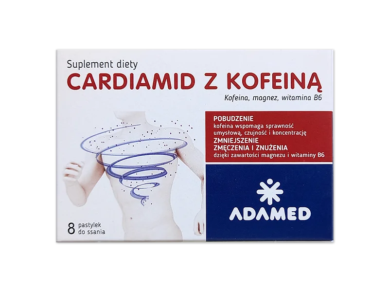 Cardiamid z kofeiną, smak coli, pastylki do ssania, 8 past.