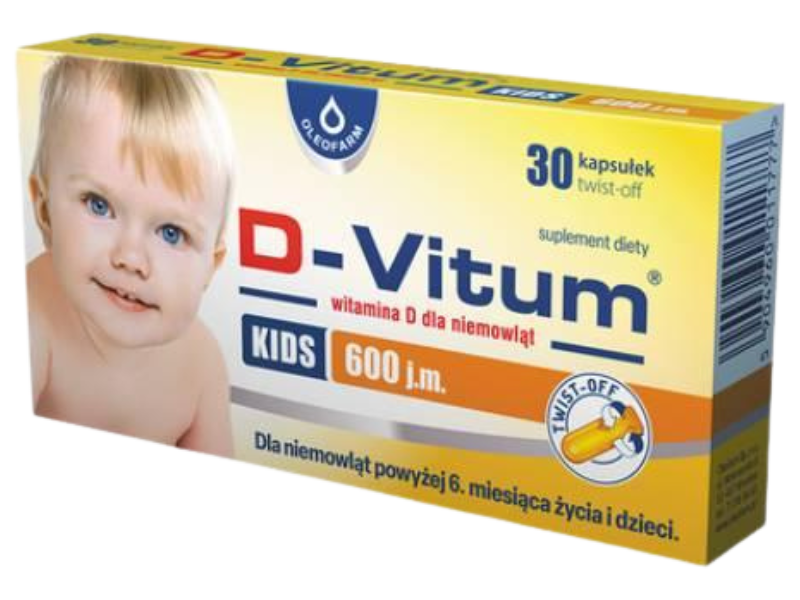 D-Vitum Kids, kapsułki twist-off, 600 j.m., 30 kaps.