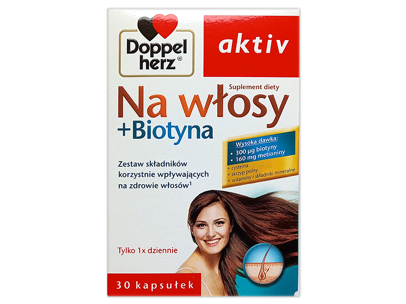 Doppelherz Activ na włosy + biotyna, kapsułki, 30 kaps.