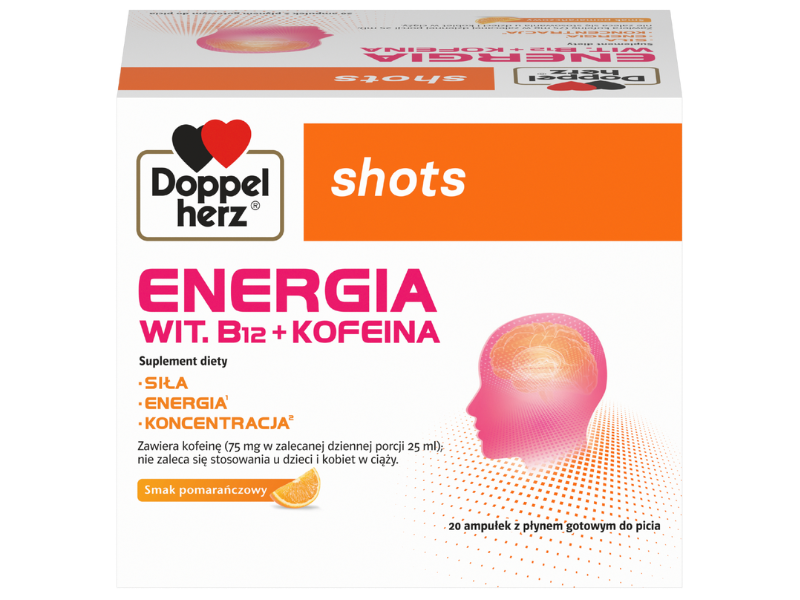 Doppelherz Shots energia wit. B12 + kofeina, płyn doustny, 20 szt.