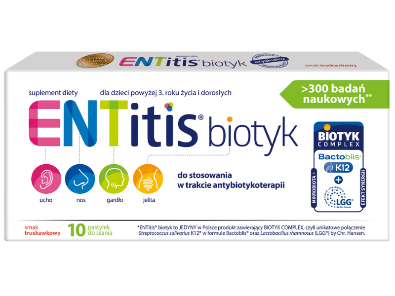 ENTitis Biotyk, smak truskawkowy, pastylki do ssania, 10 szt.