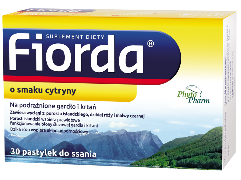 Fiorda, smak cytrynowy, pastylki do ssania, 30 szt.