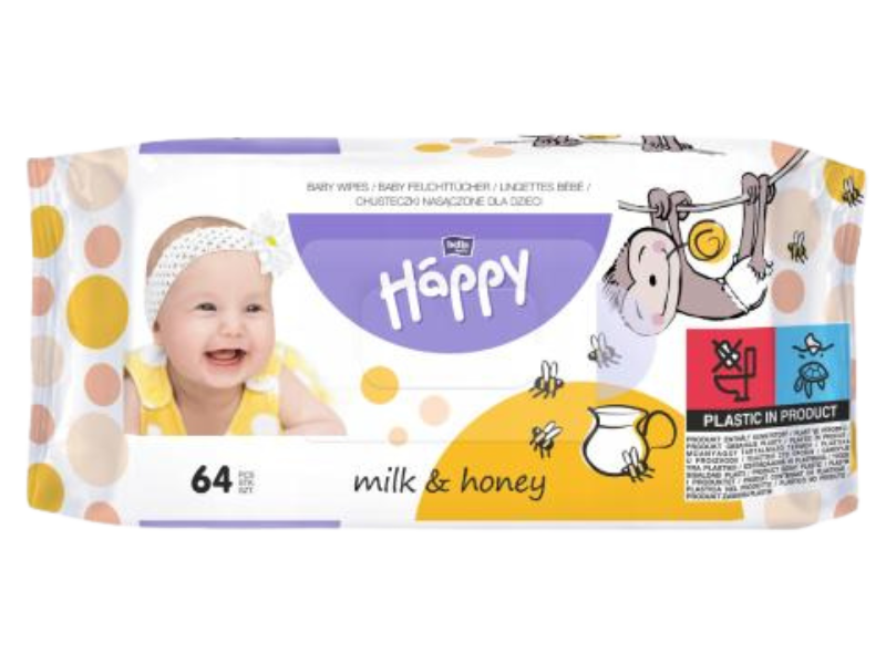 HAPPY Milk&Honey Chusteczki nawilżane dla dzieci, 64 szt.