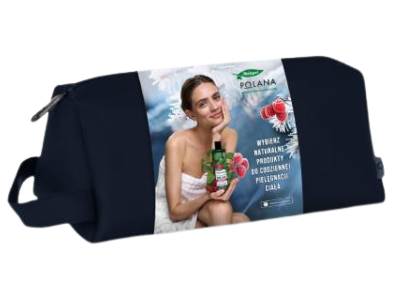 HERBAPOL Zestaw z kosmetyczką: Malina Żel nawilżający + Kojący balsam do ciała + Regenerujący krem do rąk, żel,balsam,krem, 400,200,75 ml