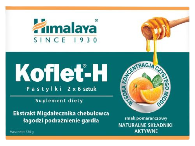 HIMALAYA Koflet-H smak pomarańczowy, pastylki do ssania, 12 szt.