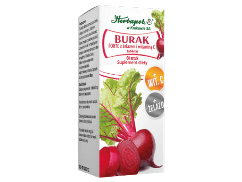 Herbapol Burak Forte żelazo i witamina C, tabletki, 60 tabl.