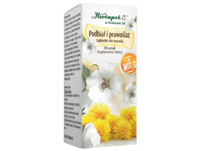 Herbapol Kraków Podbiał i prawoślaz, tabletki do ssania, 30 tabl.