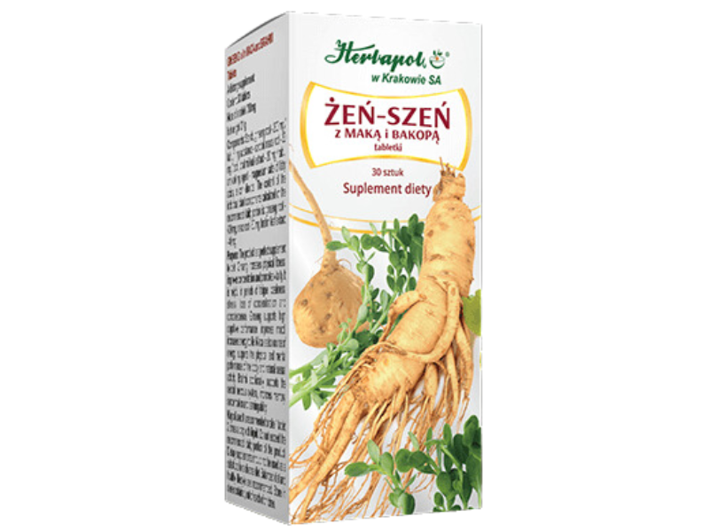 Herbapol Kraków Żeń-szeń z maką i bakopą, tabletki, 30 tabl.