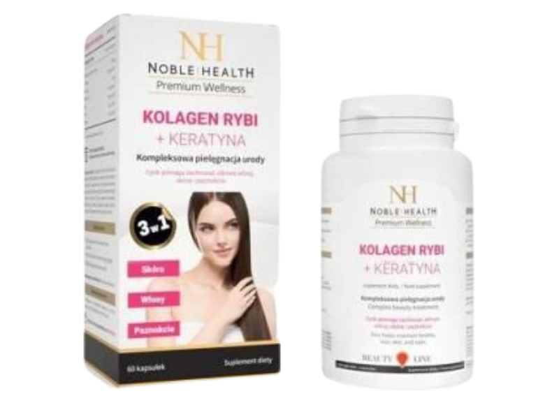 Noble Health kolagen rybi + keratyna, kapsułki, 60 kaps.