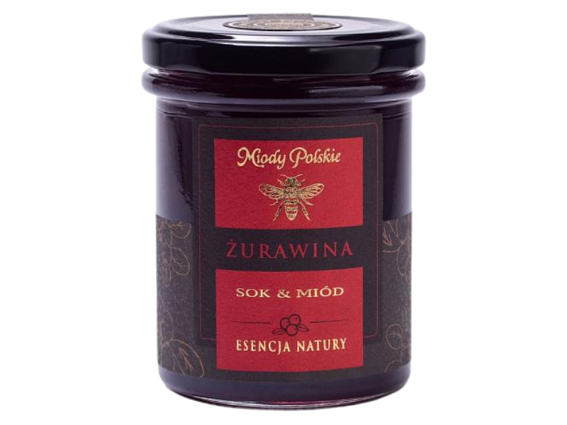 Miody Polskie Sok i Miód Esencja Natury Żurawina, syrop, 250 g