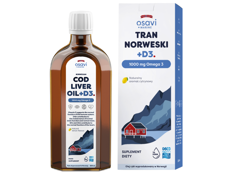 OSAVI Marine tran norweski + D3 omega 3, naturalny aromat cytrynowy, płyn doustny, 250 ml