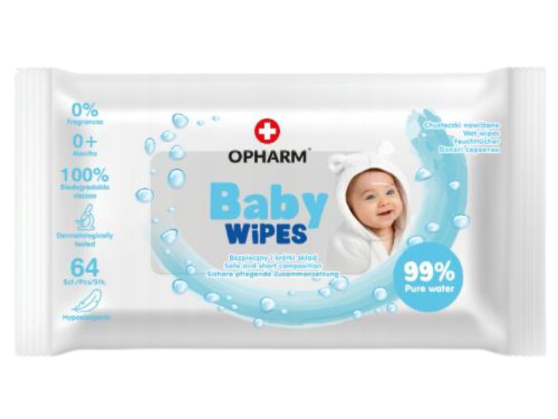 Opharm Baby Wipes Chusteczki nawilżane dla dzieci, 64 szt.