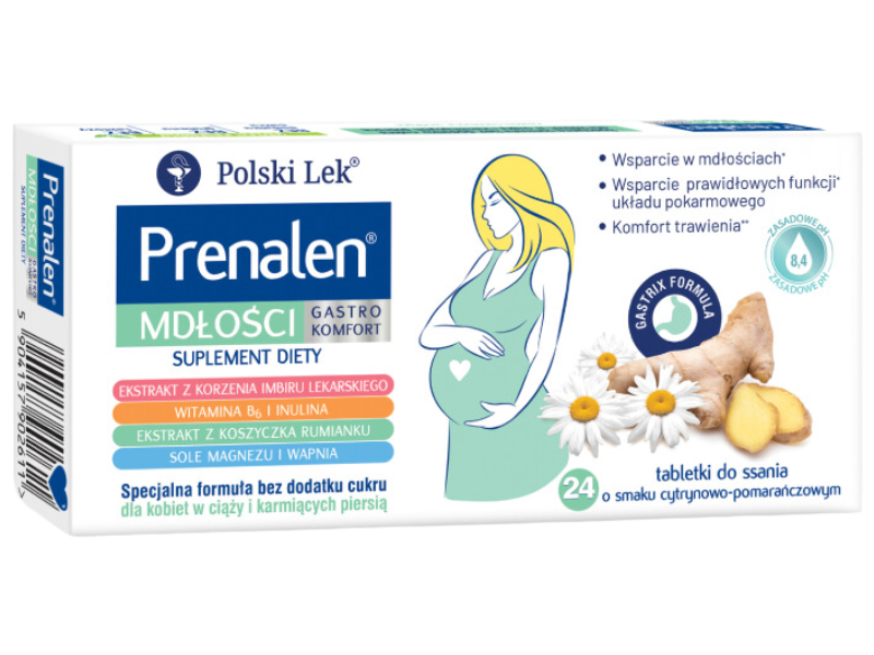 Prenalen mdłości gastro komfort, dla kobiet w ciąży, tabletki do ssania, 24 tabl.