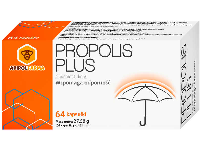 Apipol Propolis Plus, kapsułki, 64 kaps.