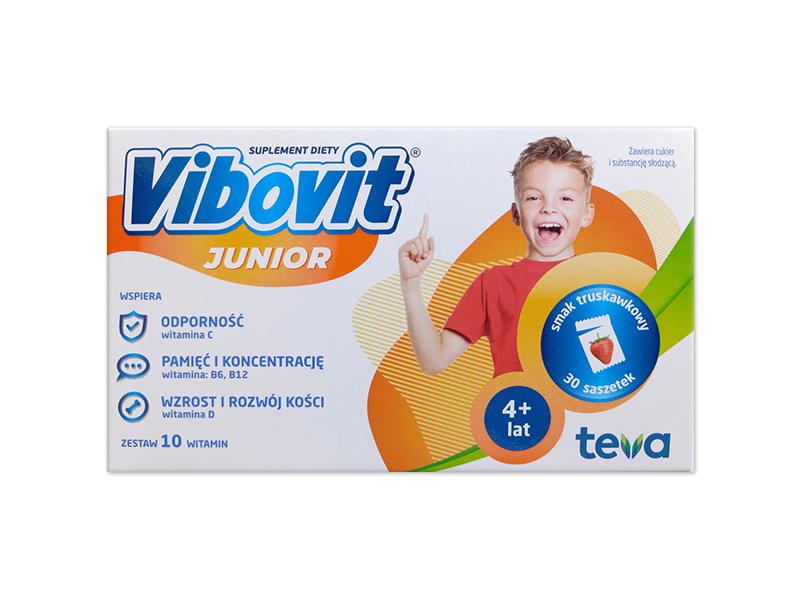 Vibovit Junior, smak truskawkowy, saszetki, 2 x 10 sasz.