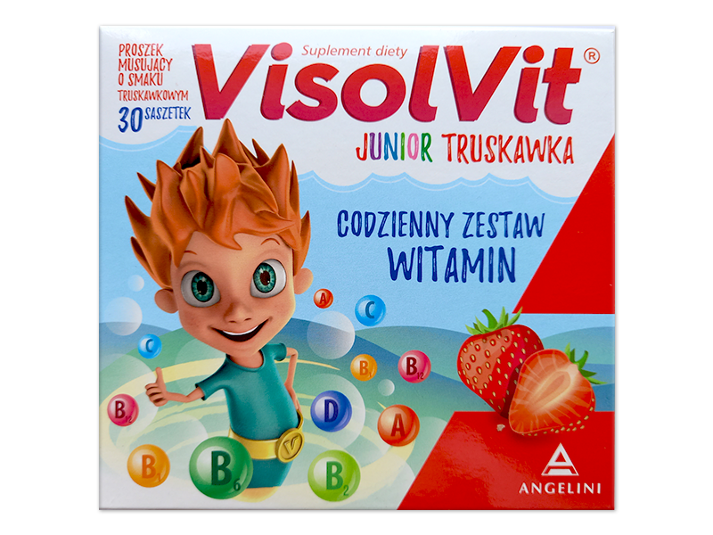 Visolvit Junior, smak truskawkowy, proszek musujący, 30 sasz.