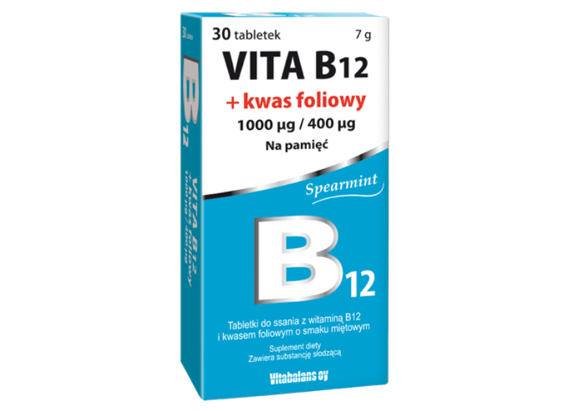 Vita B12 + kwas foliowy, tabletki do ssania, 1000 µg + 400 µg, 30 tabl.