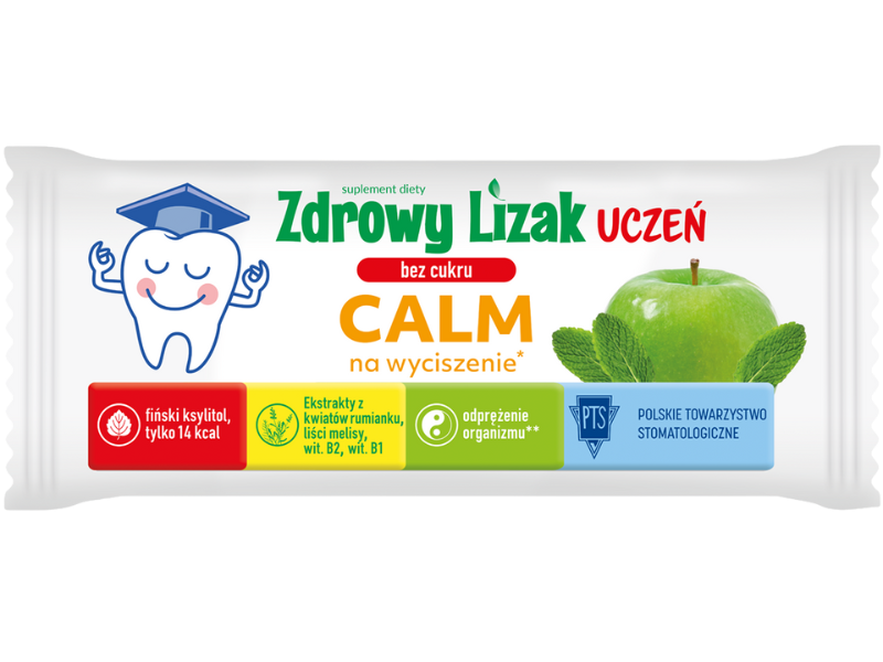 Zdrowy Lizak Uczeń CALM bez cukru, smak jabłko-mięta, lizak, 1 szt.