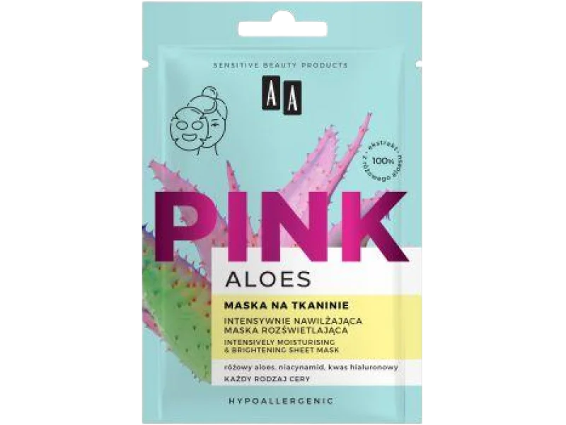 AA ALOES PINK intensywnie nawilżająca maska rozświetlająca na tkaninie, 18 ml
