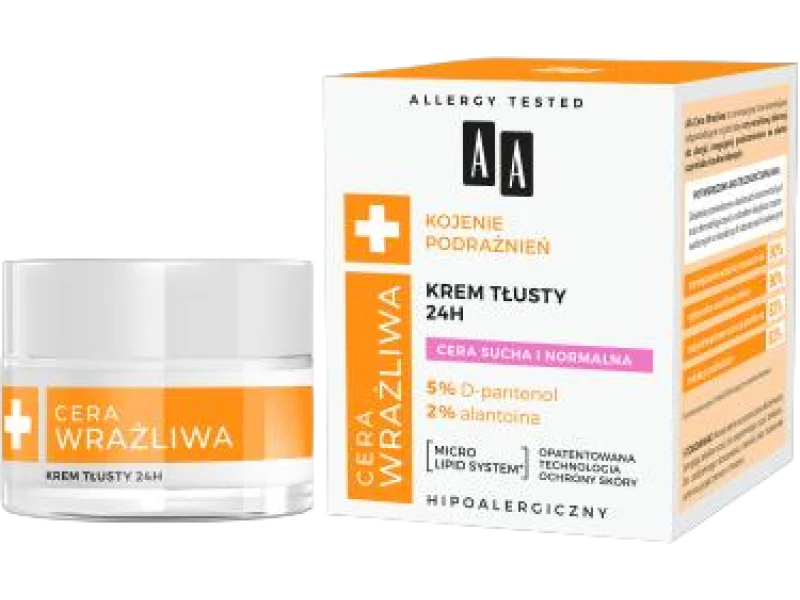 AA CERA WRAŻLIWA krem tłusty do cery suchej i normalnej 24h, 50 ml