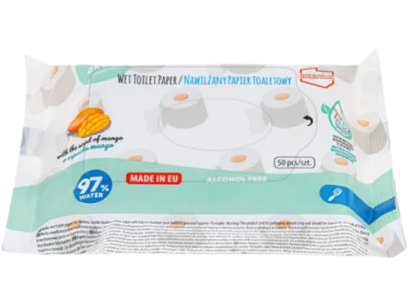AKUKU Nawilżany papier toaletowy o zapachu mango, chusteczki, 50 szt.