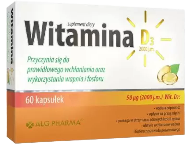 ALG Pharma Witamina D3, kapsułki miękkie, 50 µg, 60 kaps.