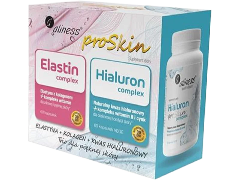 Aliness Proskin zestaw elastin complex + hialuron complex, dla zdrowej skóry, kapsułki, 2 x 60 kaps.