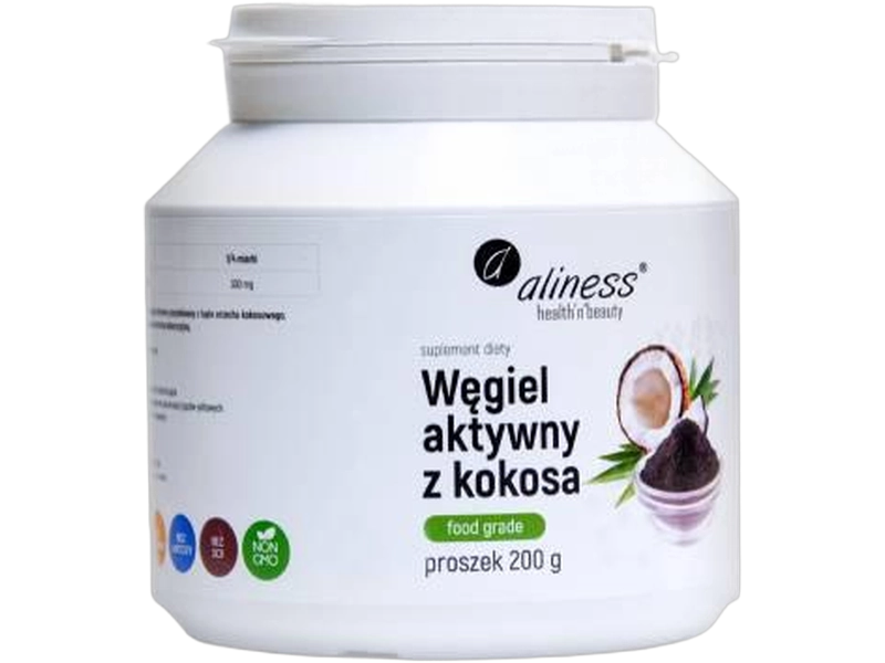 Aliness węgiel aktywny z kokosa Food Grade, proszek, 300 mg, 200 g