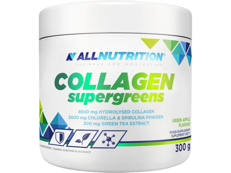 Allnutrition Collagen Supergreens, smak zielone jabłko, proszek, 300 g