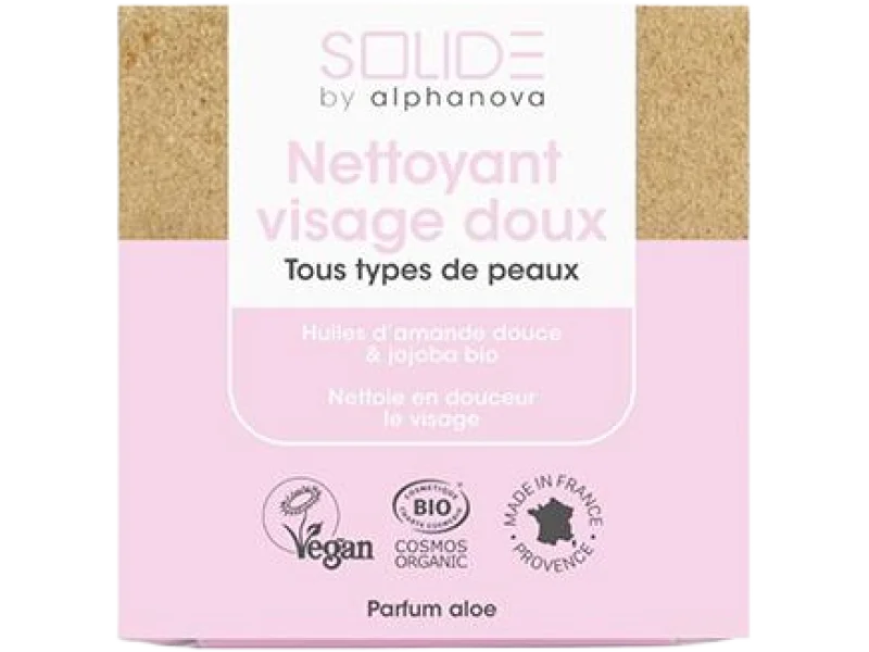 Alphanova Solide kostka myjąca do twarzy z olejkiem jojoba i słodkimi migdałami, mydło, 75 g