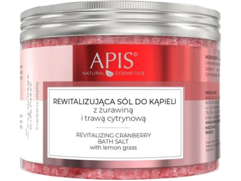 APIS ŻURAWINOWA WITALNOŚĆ Rewitalizująca sól do kąpieli z żurawiną i trawą cytrynową, produkt sypki, 650 g