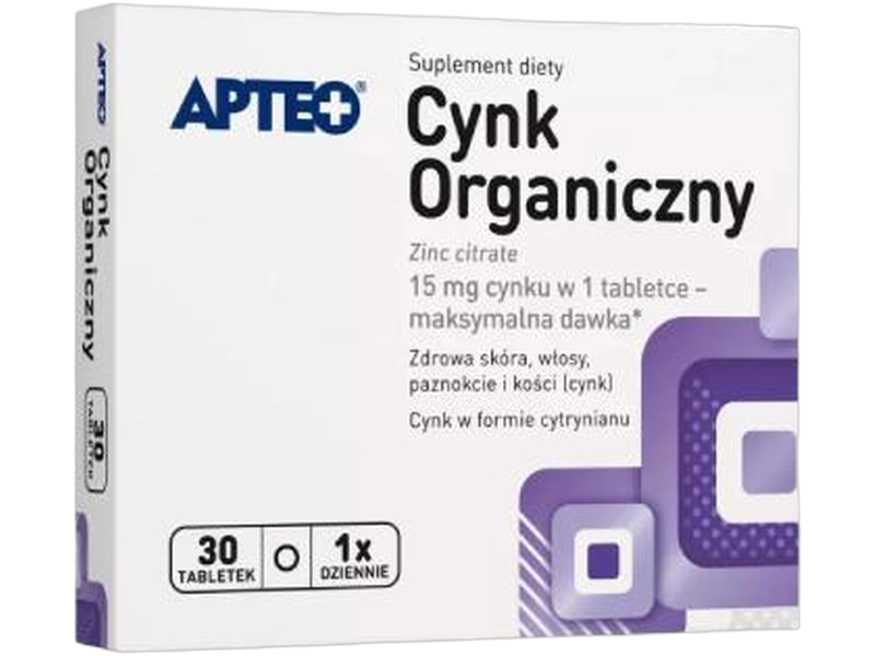 Apteo cynk organiczny, tabletki, 10 mg, 30 tabl.