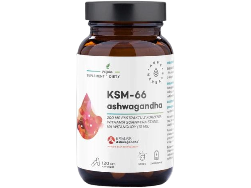 Aura Herbals Ashwagandha KSM-66 korzeń, kapsułki, 200 mg, 120 kaps.