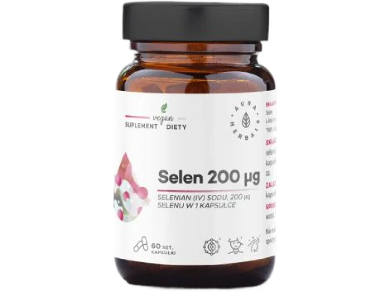 AURA HERBALS Selen 200μg selenian (IV) sodu, kapsułki, 200 μg, 60 kaps.